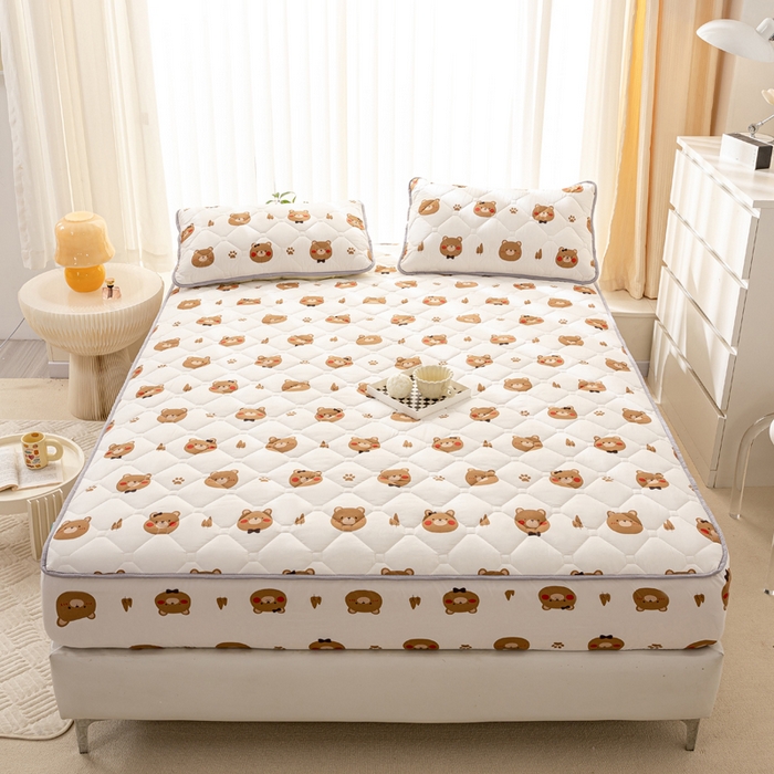 91家纺网 家纺一手货源 找家纺 云玲时尚 2025新款三防磨毛防水夹棉单人枕套 开心熊