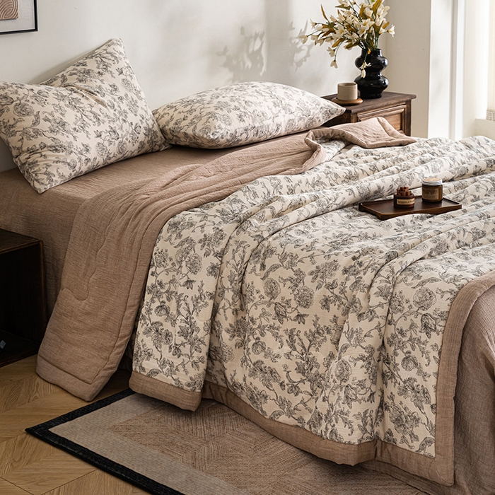 91家纺网 家纺一手货源 找家纺 吾诺 2025新建全棉印花泡泡双层纱大豆夏被子被芯全棉夏被四件套夏凉被空调被 蝶恋