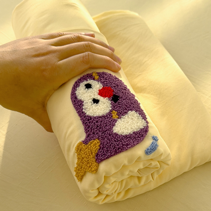 91家纺网 家纺一手货源 找家纺 曼谷家纺 2025新款软糯毛巾绣水洗棉床单床笠枕套纯色床单床笠枕套单品 茄子-芝士