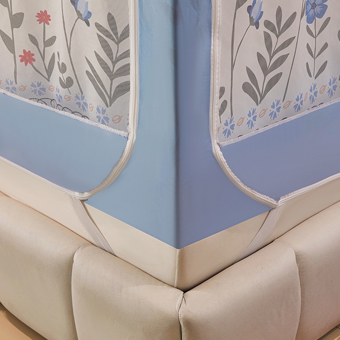 91家纺网 家纺一手货源 找家纺 锦逸家居 2025新款坐床式防摔遮光蚊帐 花开烂漫-不遮光