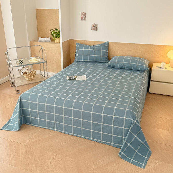 91家纺网 家纺一手货源 找家纺 晓时候 2025新款100%全棉色织水洗棉床单全棉床单纯棉床单 海蓝格