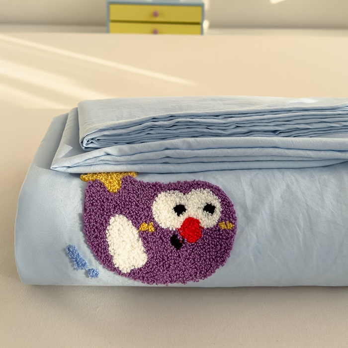 91家纺网 家纺一手货源 找家纺 曼谷家纺 2025新款软糯毛巾绣水洗棉床单床笠枕套纯色床单床笠枕套单品 茄子-天蓝