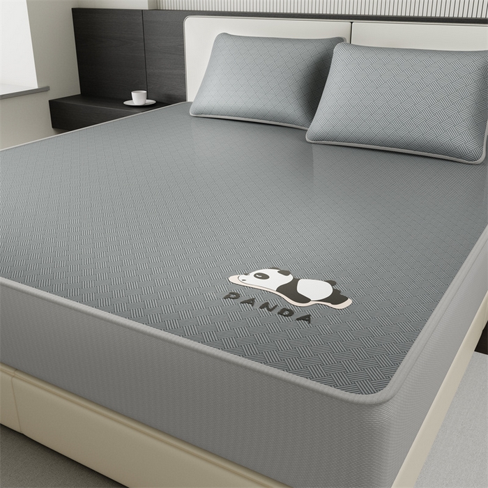 91家纺网 家纺一手货源 找家纺 叠派家纺  2025新款5A抗菌A类冰丝凉席-饼干花熊猫款 床笠-熊猫-灰色