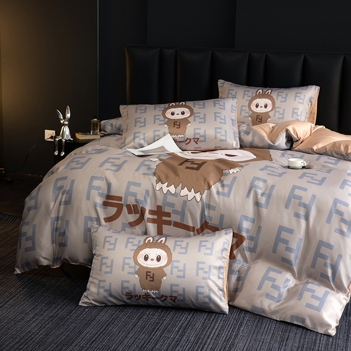 91家纺网 家纺一手货源 找家纺 2025新款水洗真丝数码印花四件套 咔咔兔