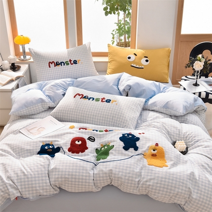 91家纺网 家纺一手货源 找家纺 炫拼家纺 2025新款卡通多巴胺A类全棉40支水洗棉毛巾绣四件套 一起嗨