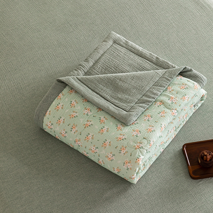 91家纺网 家纺一手货源 找家纺 吾诺 2025新建全棉印花泡泡双层纱大豆夏被子被芯全棉夏被四件套夏凉被空调被 春意