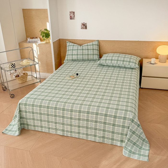 91家纺网 家纺一手货源 找家纺 晓时候 2025新款100%全棉色织水洗棉床单全棉床单纯棉床单 光年绿