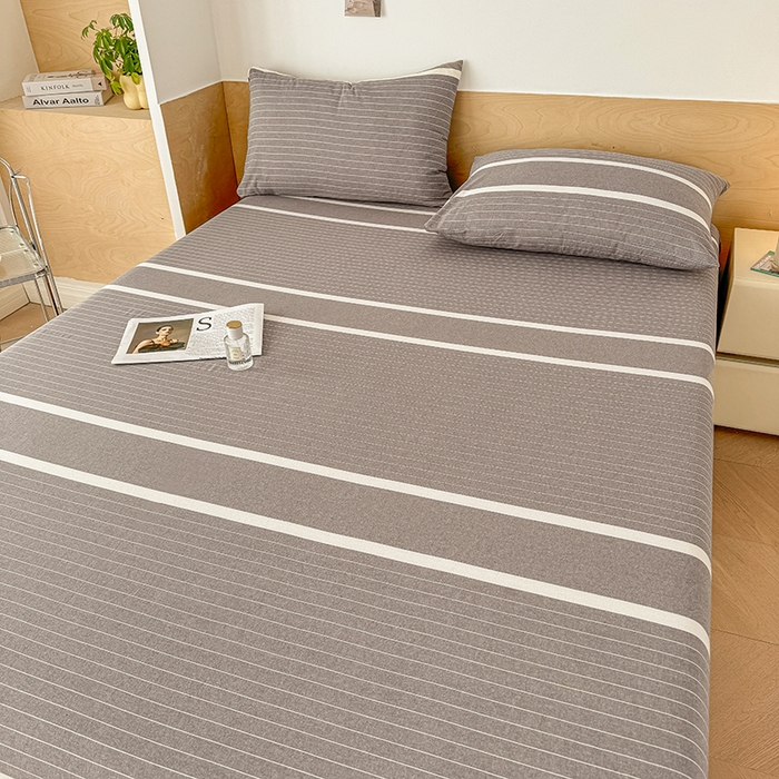 91家纺网 家纺一手货源 找家纺 晓时候 2025新款100%全棉色织水洗棉床笠全棉床笠纯棉床笠 灰细条