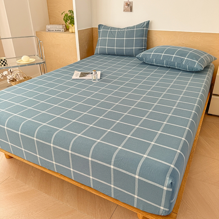 91家纺网 家纺一手货源 找家纺 晓时候 2025新款100%全棉色织水洗棉床笠全棉床笠纯棉床笠 海蓝格