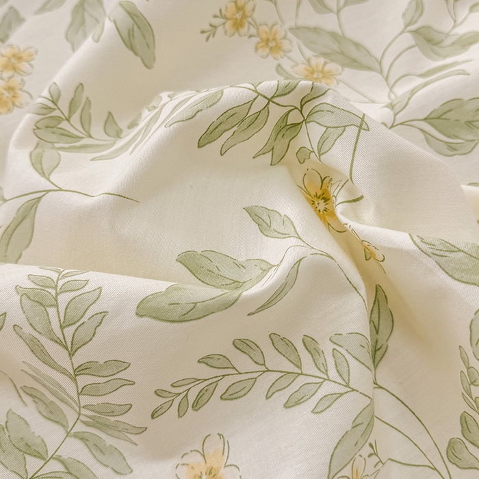 91家纺网 家纺一手货源 找家纺 2025新款12868全棉套件单品系列二单床笠 叶伴花开