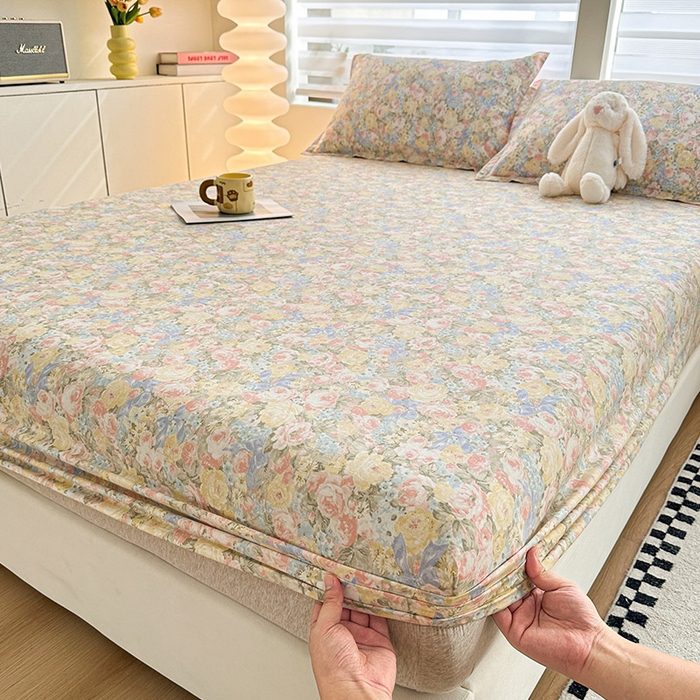 91家纺网 家纺一手货源 找家纺 2025新款12868全棉套件单品系列二单床笠 暖阳绿意