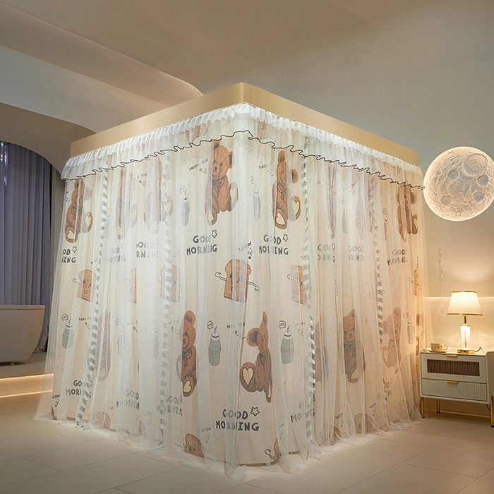 91家纺网 家纺一手货源 找家纺 锦逸家居 2025新款四季款三开门落地床幔蚊帐 幻城-早安宝贝