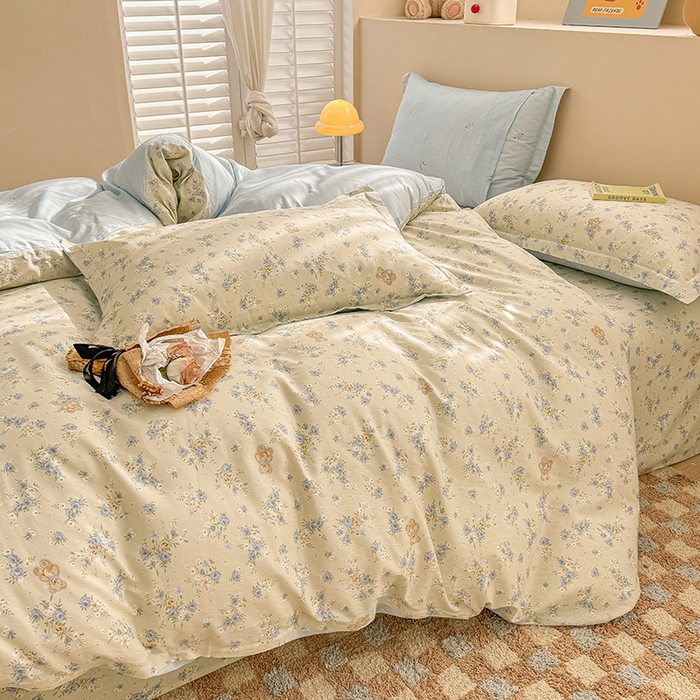 91家纺网 家纺一手货源 找家纺 绵庭家纺 2025新款12868全棉套件单品系列二四件套 雅园漫游-蓝