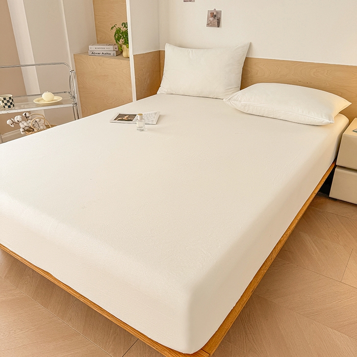 91家纺网 家纺一手货源 找家纺 晓时候 2025新款100%全棉色织水洗棉床笠全棉床笠纯棉床笠 本白