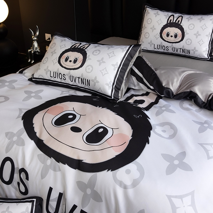 91家纺网 家纺一手货源 找家纺 2025新款水洗真丝数码印花四件套 经典兔