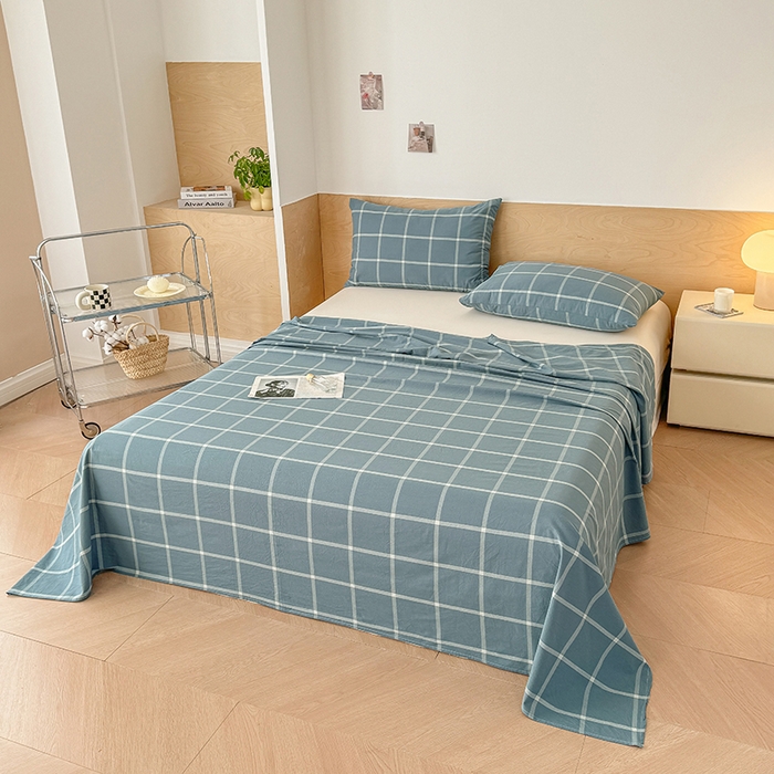 91家纺网 家纺一手货源 找家纺 晓时候 2025新款100%全棉色织水洗棉床单全棉床单纯棉床单 海蓝格