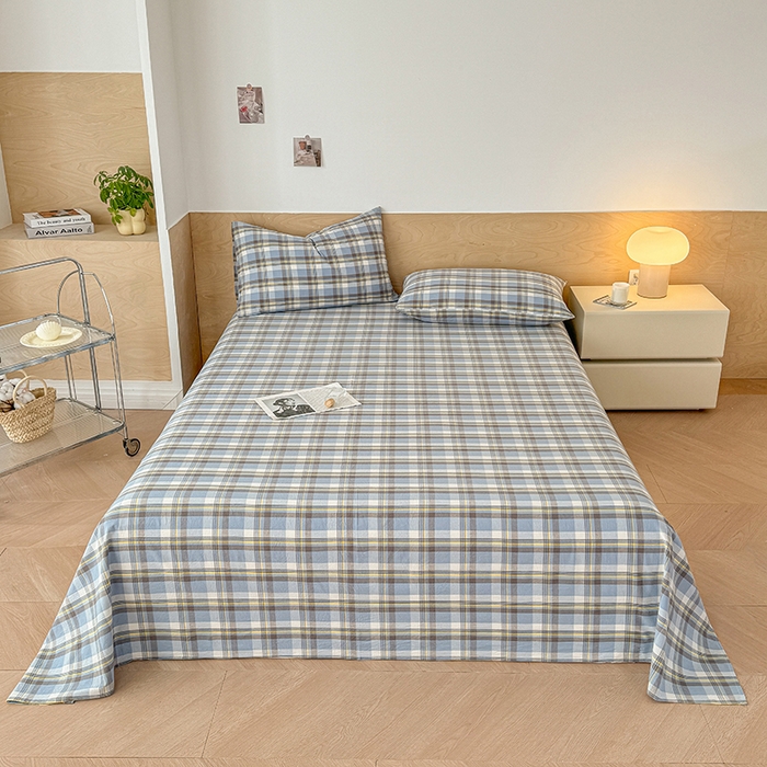 91家纺网 家纺一手货源 找家纺 晓时候 2025新款100%全棉色织水洗棉床单全棉床单纯棉床单 简兮蓝