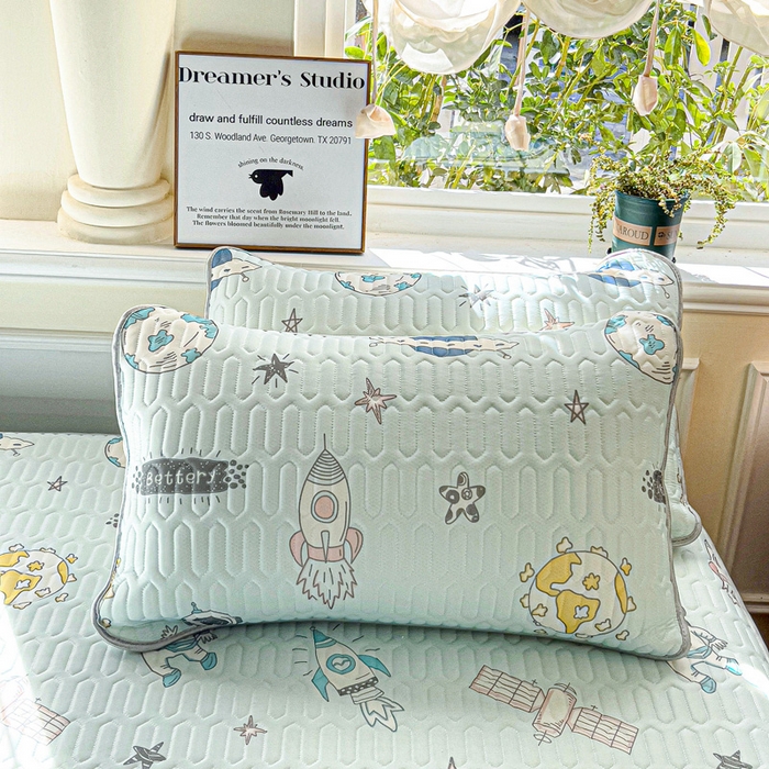 91家纺网 家纺一手货源 找家纺 富馨莱 2025新款A类凉感丝空气纤维凉席床笠款 太空蓝