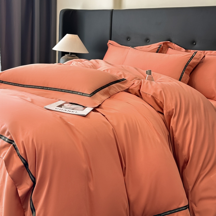 91家纺网 家纺一手货源 找家纺 （总）魅都 2025新款100s长绒棉简约织带轻奢风四件套-罗伊