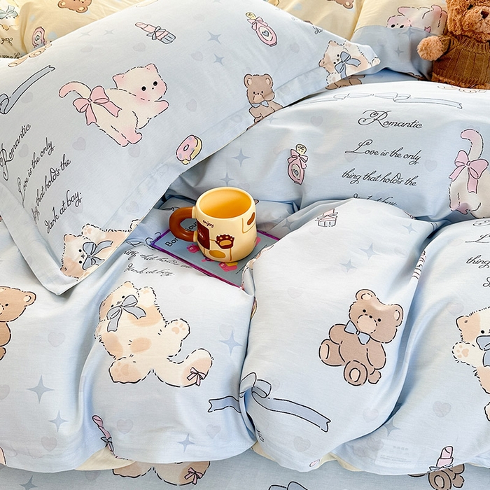 91家纺网 家纺一手货源 找家纺 绵庭家纺 2025新款12868全棉套件单品系列二四件套 奶油阿布-蓝