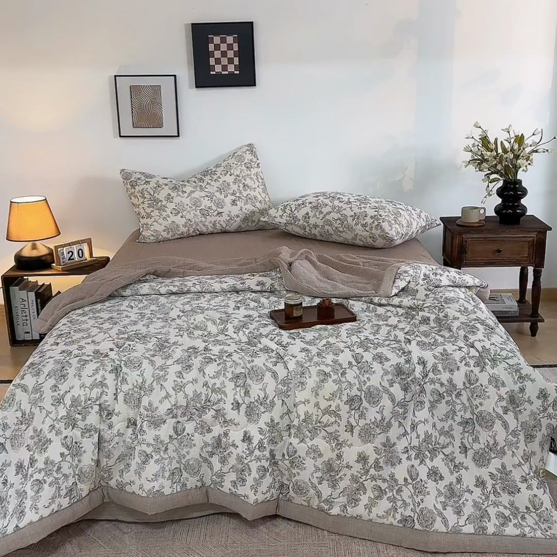 91家纺网 家纺一手货源 找家纺 吾诺 2025新建全棉印花泡泡双层纱大豆夏被子被芯全棉夏被四件套夏凉被空调被 蝶恋