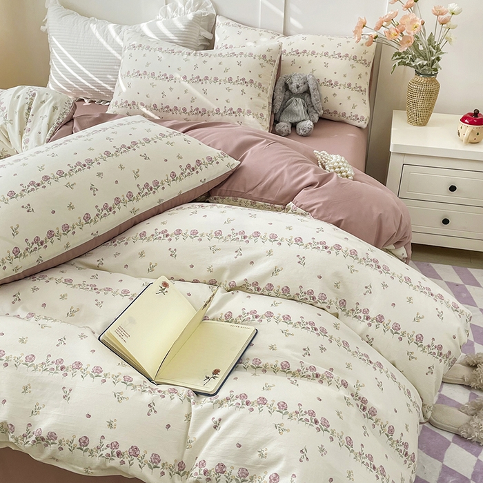 91家纺网 家纺一手货源 找家纺 汣沐生活 2025新款针织棉印花款四件套 夏日蔷薇