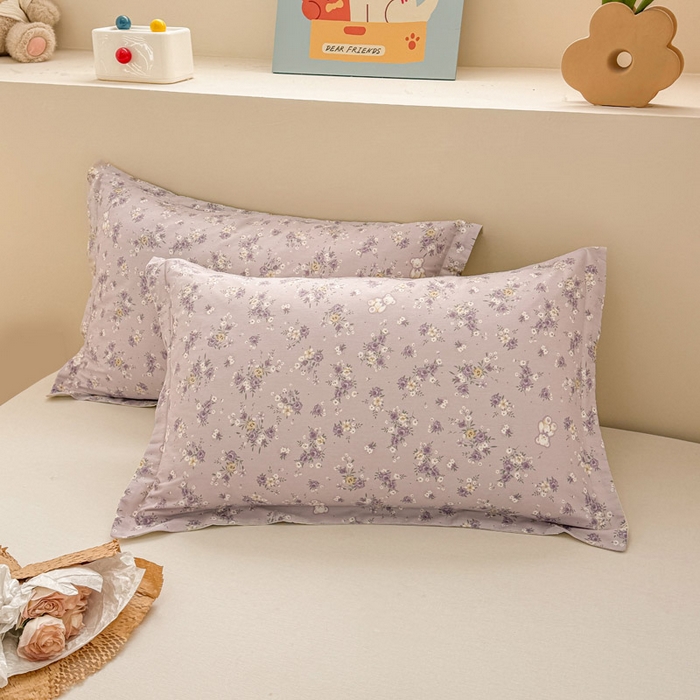 91家纺网 家纺一手货源 找家纺 绵庭家纺 2025新款12868全棉套件单品系列二单枕套 雅园漫游-紫