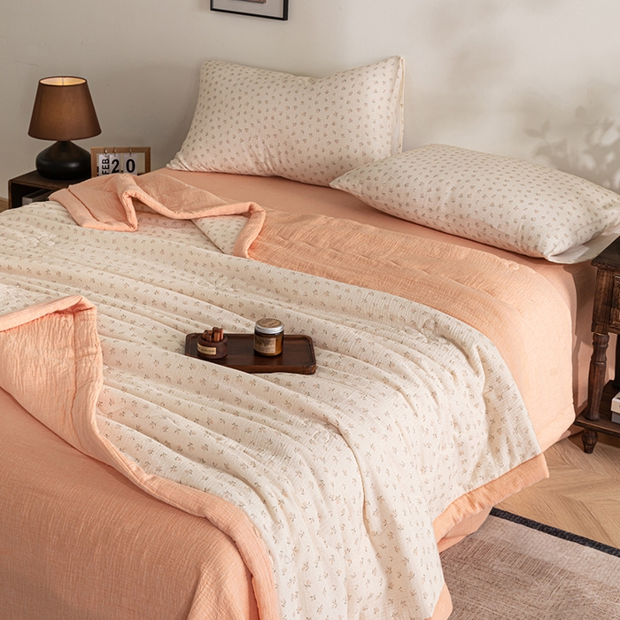 91家纺网 家纺一手货源 找家纺 吾诺 2025新建全棉印花泡泡双层纱大豆夏被子被芯全棉夏被四件套夏凉被空调被 花恋