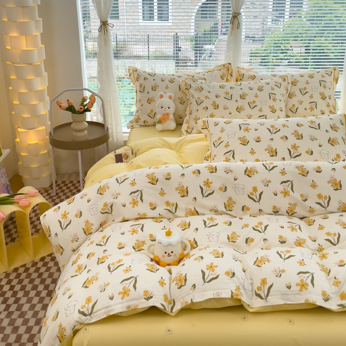 91家纺网 家纺一手货源 找家纺 铭博家纺 新款直播爆款网红全棉四件套13070印花吊边一字绣纯棉被套工艺款 花园兔