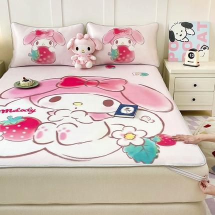 米帛家纺 2025新款大版三丽鸥碳光冰丝软凉席绑带款 草莓美乐蒂