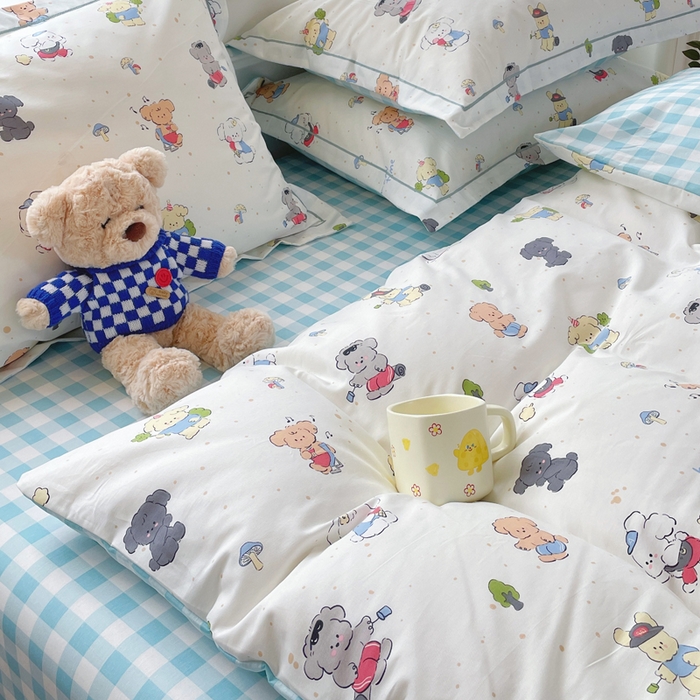 91家纺网 家纺一手货源 找家纺 铭博家纺 新款直播爆款网红全棉四件套13070印花吊边一字绣纯棉被套工艺款 养乐多多