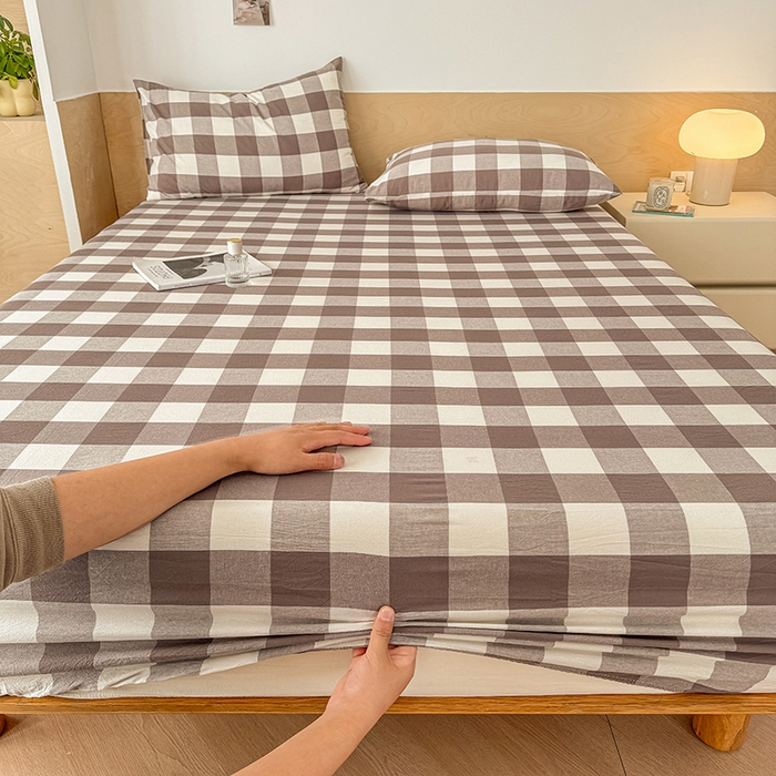 91家纺网 家纺一手货源 找家纺 晓时候 2025新款100%全棉色织水洗棉床笠全棉床笠纯棉床笠 灰中格