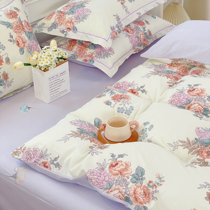 91家纺网 家纺一手货源 找家纺 铭博家纺 新款直播爆款网红全棉四件套13070印花吊边一字绣纯棉被套工艺款 安娜花园