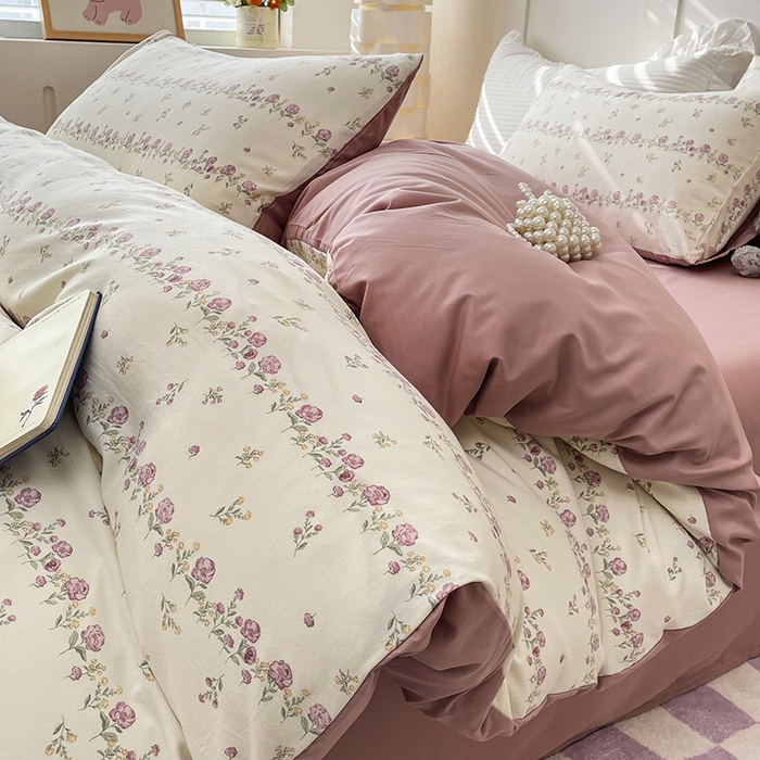 91家纺网 家纺一手货源 找家纺 汣沐生活 2025新款针织棉印花款四件套 夏日蔷薇