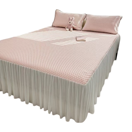 柏薇 2025新款3D豆豆凉席冰丝席按摩席夏凉席床单床裙款三件套热销款 婴花粉床裙款