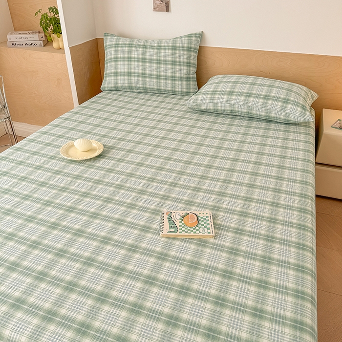 91家纺网 家纺一手货源 找家纺 晓时候 2025新款100%全棉色织水洗棉床笠全棉床笠纯棉床笠 光年绿