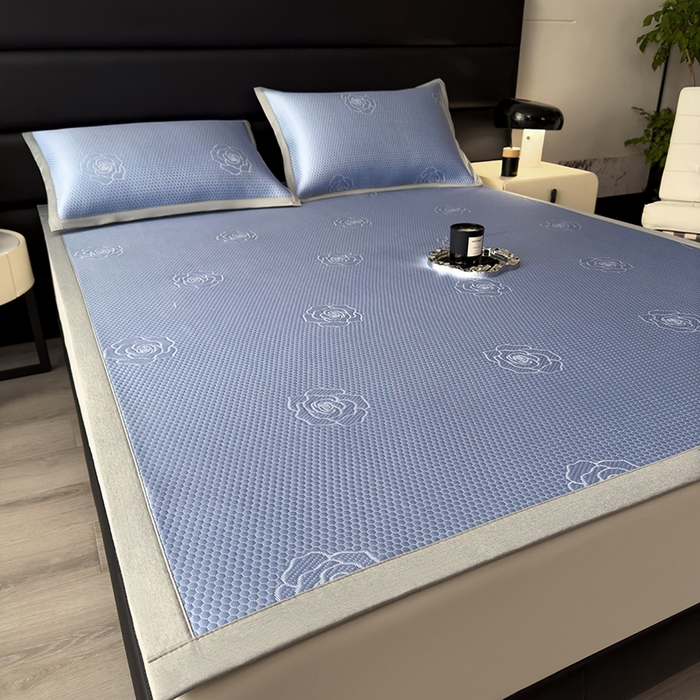 91家纺网 家纺一手货源 找家纺 欧邦 2025新款A类3D立体提花冰豆豆凉席 冰豆豆-蓝灰