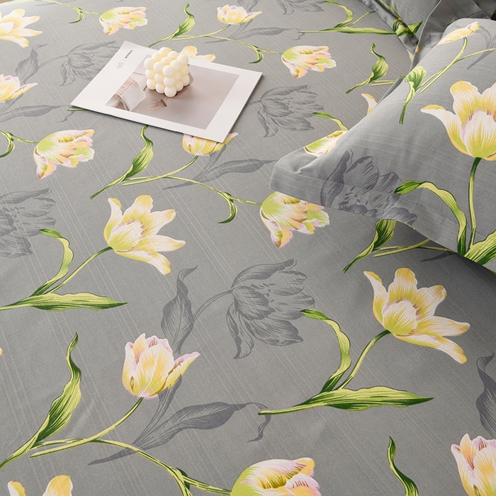 91家纺网 家纺一手货源 找家纺 润淳家居 2025新款老粗布三件套及单品 花季梦 灰