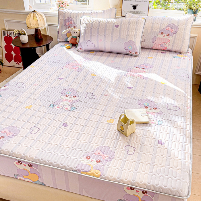 91家纺网 家纺一手货源 找家纺 富馨莱 2025新款A类凉感丝空气纤维凉席床笠款 菲菲兔-紫