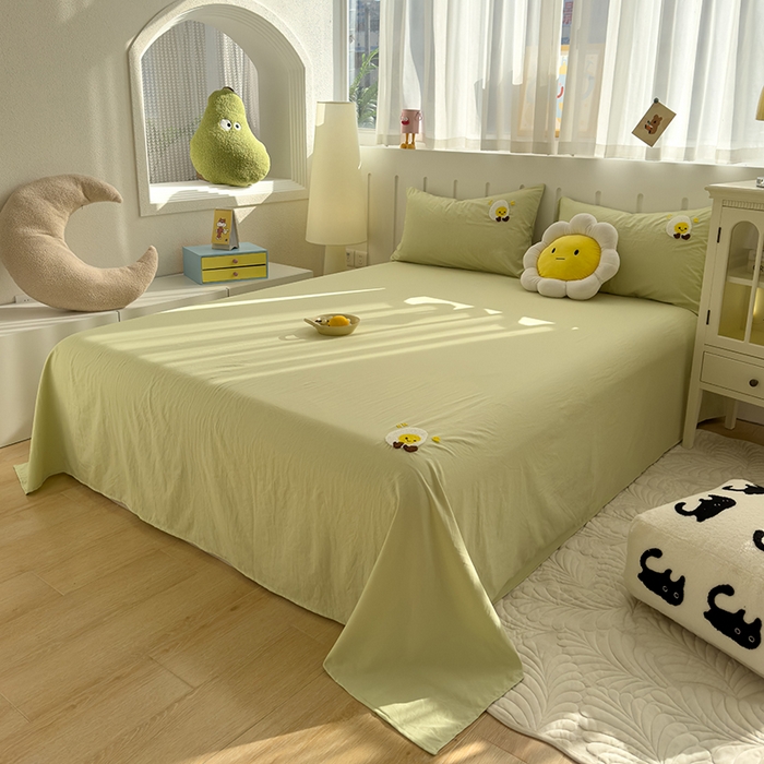 91家纺网 家纺一手货源 找家纺 （总）曼谷家纺 2025新款软糯毛巾绣水洗棉床单床笠枕套纯色床单床笠枕套单品