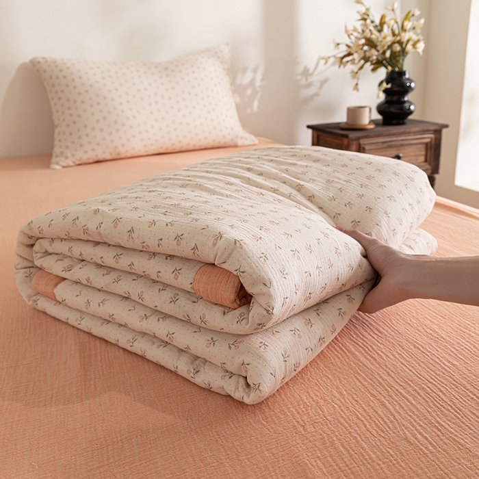 91家纺网 家纺一手货源 找家纺 吾诺 2025新建全棉印花泡泡双层纱大豆夏被子被芯全棉夏被四件套夏凉被空调被 花恋