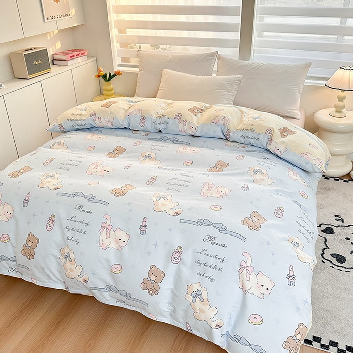 91家纺网 家纺一手货源 找家纺 绵庭家纺 2025新款12868全棉套件单品系列二单被套 奶油阿布-蓝