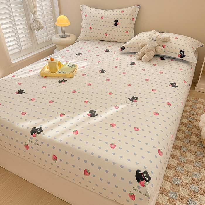 91家纺网 家纺一手货源 找家纺 2025新款12868全棉套件单品系列二单床笠 甜心蜜趣