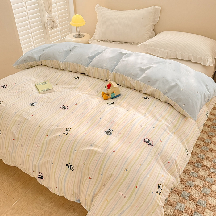 91家纺网 家纺一手货源 找家纺 绵庭家纺 2025新款12868全棉套件单品系列二单被套 懒萌潘达