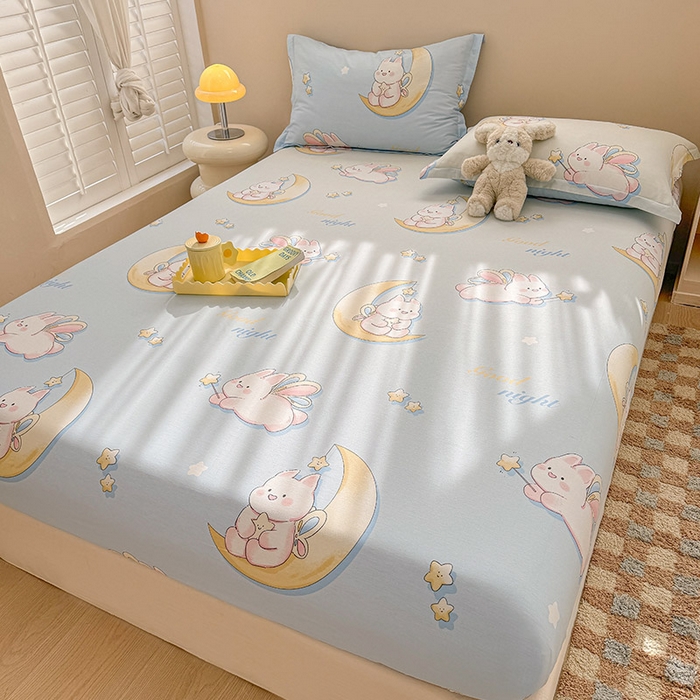 91家纺网 家纺一手货源 找家纺 2025新款12868全棉套件单品系列二单床笠 月亮兔