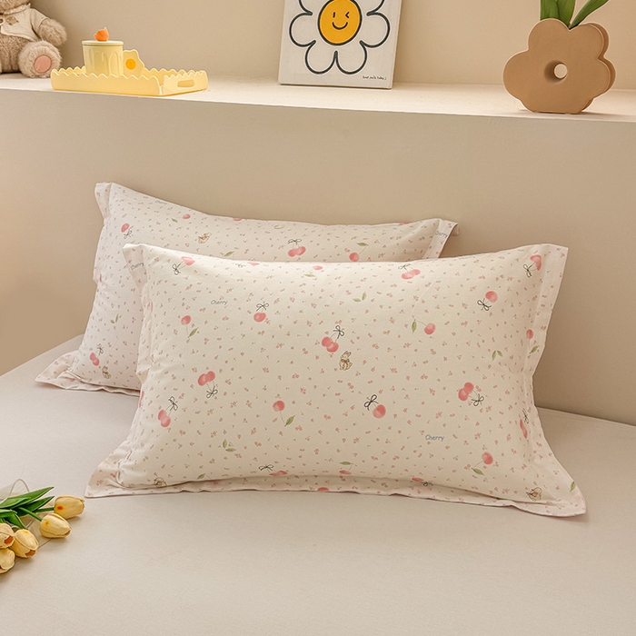 91家纺网 家纺一手货源 找家纺 绵庭家纺 2025新款12868全棉套件单品系列二单枕套 樱桃甜宠