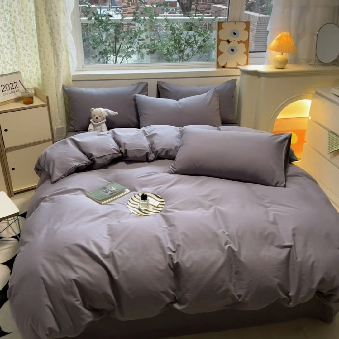 91家纺网 家纺一手货源 找家纺 卡巴伦家纺 2025新款40支纯棉A类水洗棉四件套风格2 水晶灰