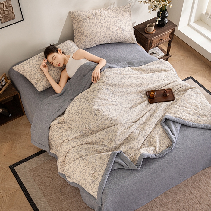 91家纺网 家纺一手货源 找家纺 吾诺 2025新建全棉印花泡泡双层纱大豆夏被子被芯全棉夏被四件套夏凉被空调被 丽芙