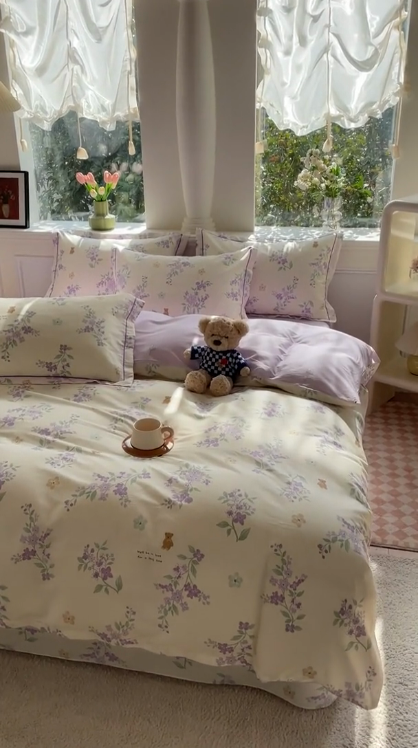 91家纺网 家纺一手货源 找家纺 铭博家纺 新款直播爆款网红全棉四件套13070印花吊边一字绣纯棉被套工艺款 茶派