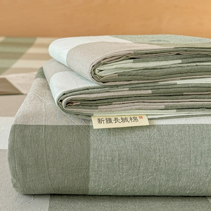 晓时候 2025新款100%全棉色织水洗棉床单全棉床单纯棉床单 绿中格